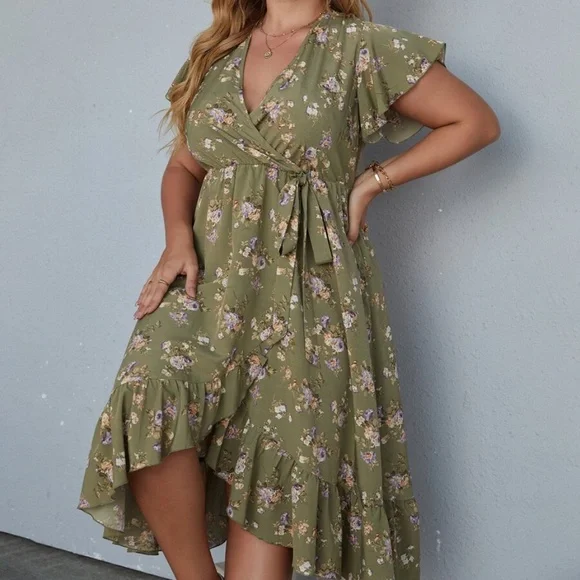 Boho Plus White floral Print Butterfly Sleeve Maxi Dress - Picture 6 of 12